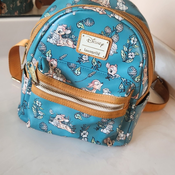 Disney Loungefly Blue Floral Mini Backpack - Picture 4 of 7
